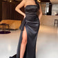 Black Mermaid Strapless Evening Dress With Split Y70