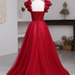 Generous A-line Red Tulle Prom Dress,Lace-up Back Prom Dress Y795