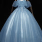 Gray blue tulle long prom dress birthday dress Y49