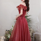 Chic Off Shoulder Sleeveless Burgundy Prom Dress Y1552