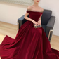 Burgundy Velvet Long Prom Dresses, A-Line Evening Dresses Y1173