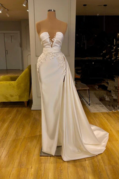 Glamorous Ivory Mermaid Long Prom Dress With Appliques Y493