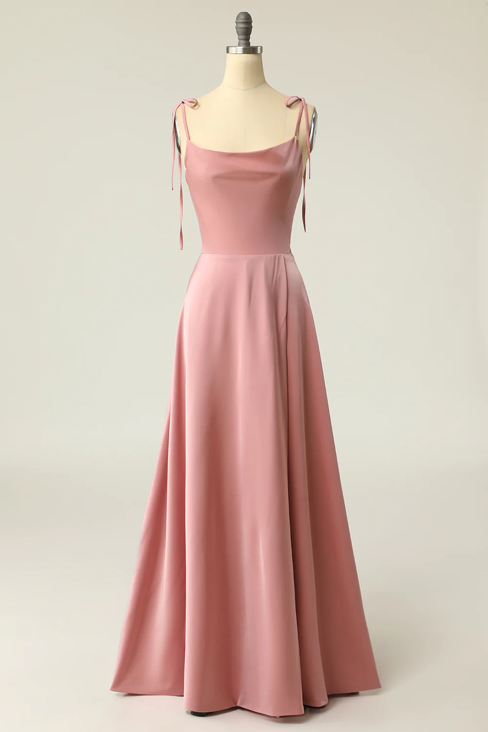 Blush Pink Cowl Neck Satin Long Prom Dress A-line Junior Prom Dress Y690