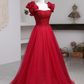 Generous A-line Red Tulle Prom Dress,Lace-up Back Prom Dress Y795