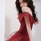 Chic Off Shoulder Sleeveless Burgundy Prom Dress Y1552