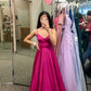 A-line Spaghetti Straps Fuchsia Satin Prom Dress For Junior Teens  Y700