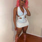 White Sequins Waist Cut Club Dress Sexy Halter Neckline Homecoming Dress 18th Birthday Outfit For Black Girls Y330