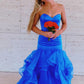 Royal Blue Satin Tulle Bottom Long Prom Dress Mermaid Evening Dress Y349