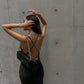 Spaghetti Straps Black Simple Prom Dress Cross Back Sexy Prom Dress Y106