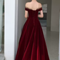 Burgundy Velvet Long Prom Dresses, A-Line Evening Dresses Y1173