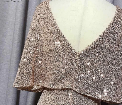 Mermaid Short Sleeves Sexy V Neck Evening Dress, Elegant Glitter Bat Sleeves Formal Party Dress Y1390