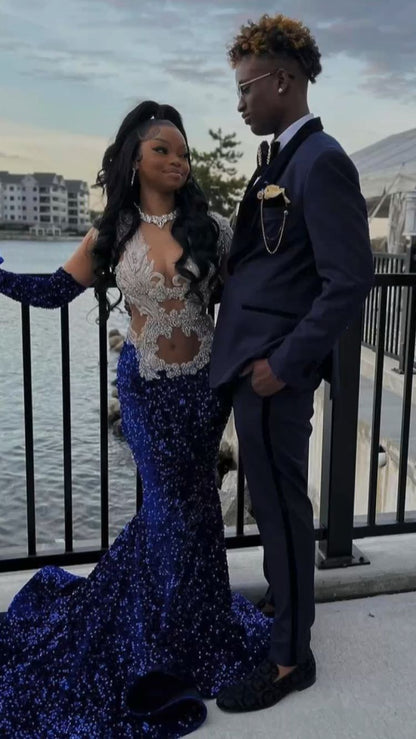 Sparkly Mermaid Royal Blue Sequins Prom Dress ,Charming Evening Dress Y1353