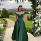 Classic Off The Shoulder Emerald Green Satin Prom Dress,Formal Gown Y1250