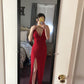Sheath/Column V Neck Prom Dress With Side Split,Simple Prom Gown Y733