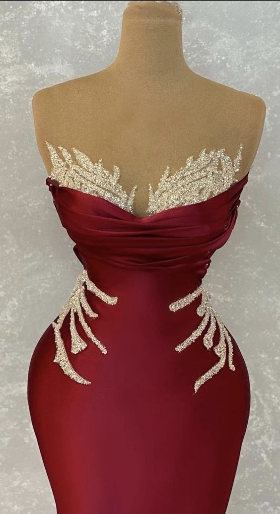 Sweetheart Neckline Burgundy Prom Dress With Sequins Glam Gown Y110