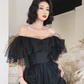 Black Tulle Long Prom Dress, Formal Dress Black Graduation Dresses Y513
