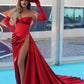 Gorgeous Red Sweetheart Mermaid Slit Prom Dress With Gloves Y61