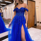 Cute A Line Off the Shoulder Royal Blue Tulle Prom Dresses Y1473