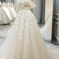 Off Shoulder Light Champagne Tulle Lace Long Wedding Dress Y211
