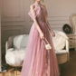 Pink party dress, halter neck prom dress, sweet fairy evening dress Y1918