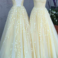 Women's Lace Applique Prom Dresses Long Spaghetti Straps Tulle Formal Evening Party Gowns Y752
