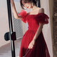 Dark Red Long Formal Gown, Off Shoulder Dark Red Prom Dress Y1653