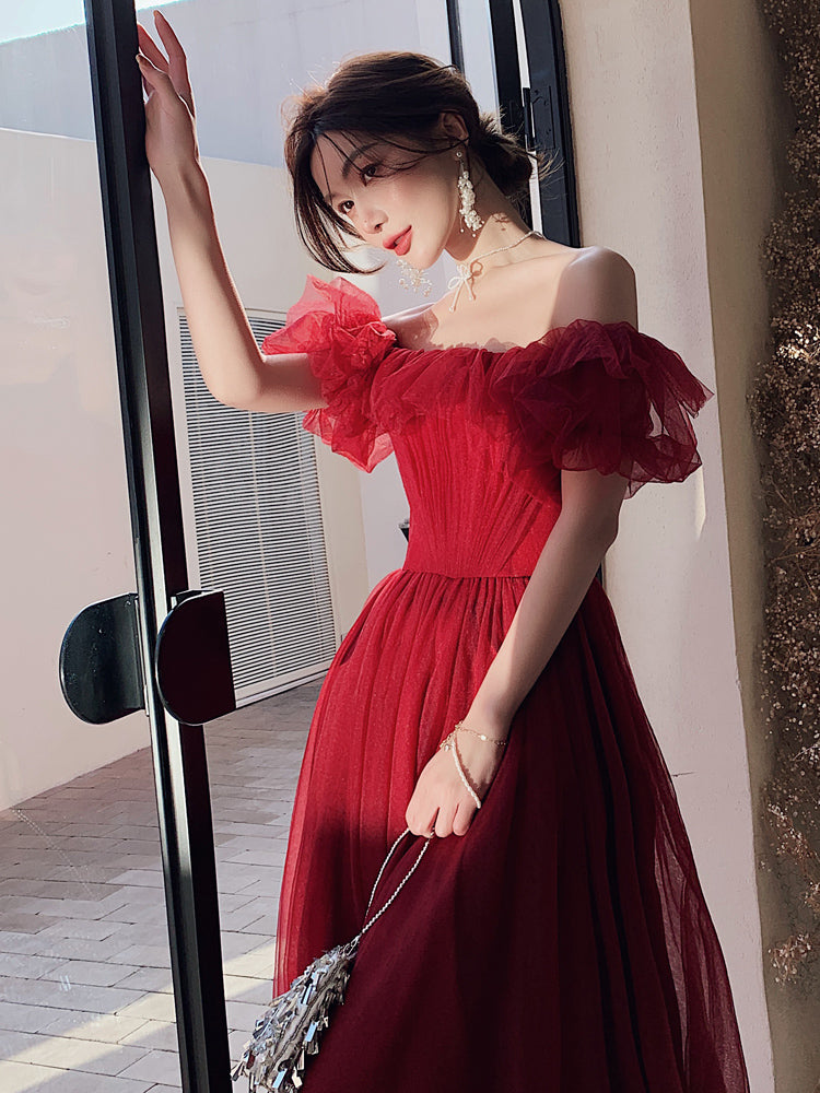Dark Red Long Formal Gown, Off Shoulder Dark Red Prom Dress Y1653 Simplepromdress Dark Red Long Formal Gown, Off Shoulder Dark Red Prom Dress Y1653 Simplepromdress