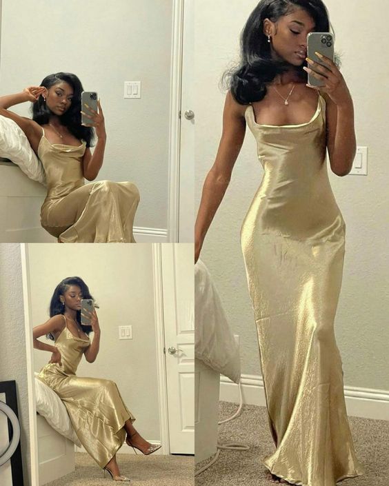 black girl gold backless evening dresses, prom dresses, sexy evening dresses Y119