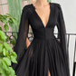 V-neck Black Tulle Prom Dresses, Elegant Prom Dresses, Newest  Prom Dresses, A-line Prom Dresses Y56