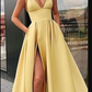 Different Colors A-line Satin Sleeveless Spaghetti Straps Slit Prom Dress  S7862