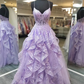 Spaghetti Straps Lilac Prom Dresses Evening Gowns with Sheer Bodice Y881
