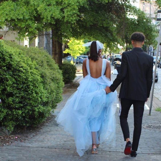 Sexy A-line Blue Tulle Prom Dress,Backless Prom Gown Y1449