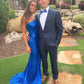 One Shoulder Royal Blue Sequin Mermaid Prom Dresses Y1264
