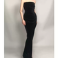 Elegant Strapless Black Velvet Prom Dress With Slit,Gala Dress Y1412