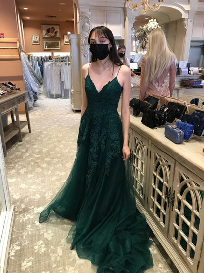 A-line Green Lace Tulle Prom Dress Generous High School Graduation Dre – Simplepromdress