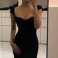 Simple Floor Length Black Prom Evening Dress With Cap Sleeves Y1142