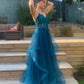 A-line Spaghetti Straps V Neck Tulle Lace Long Prom Dress Formal Dress Y1809