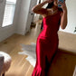 One Shoulder Red Satin Long Prom Dress Glamorous Evening Dress Y431