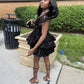 Sexy Black Sparkling Short Cocktail Dresses Back Open Tiered Sequin Graduation Gown Parties Night,Black Homecoming Dress Y1504