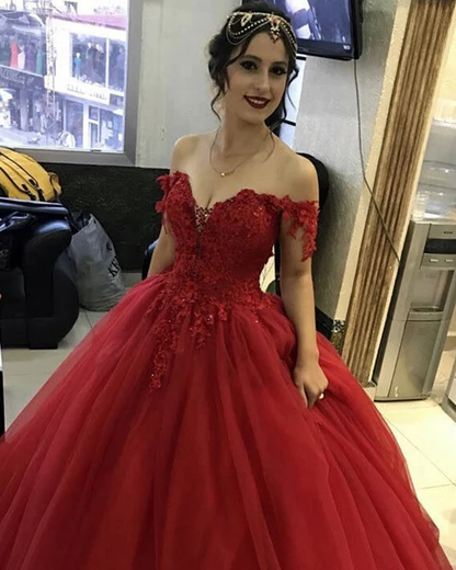 Tulle Ball Gown Appliques Dresses Off Shoulder Y1260