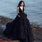 Stunning Gothic Backless Bridal Dress With Tulle Tiered Ball Gown Y76
