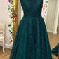 Tulle Lace A-line Scoop Spaghetti Straps Prom Dresses, Evening Dress Y1817