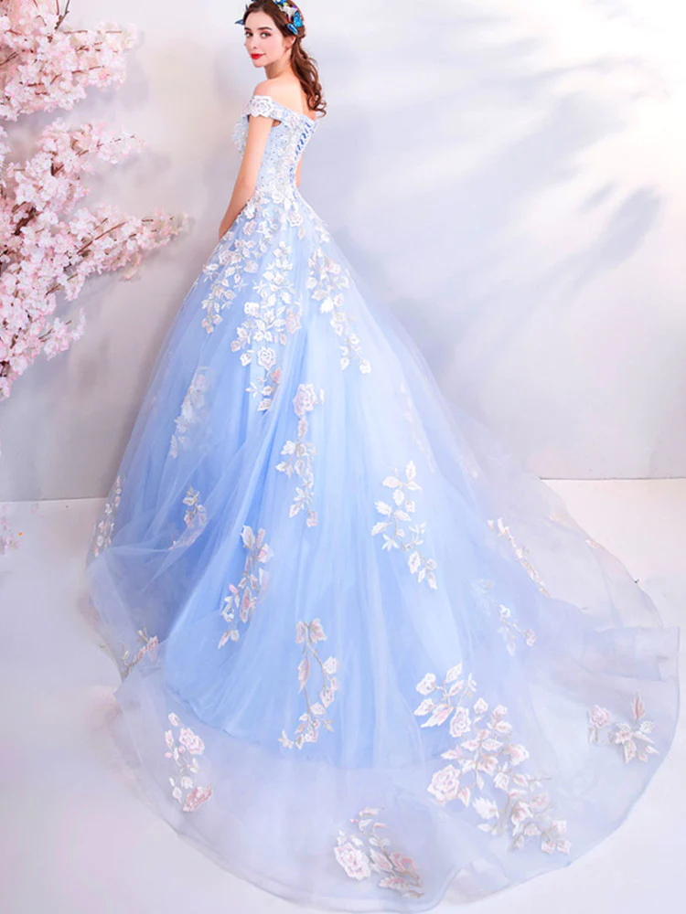 Blue Off The Shoulder Quinceanera Dresses Blue Ball Gown Y52