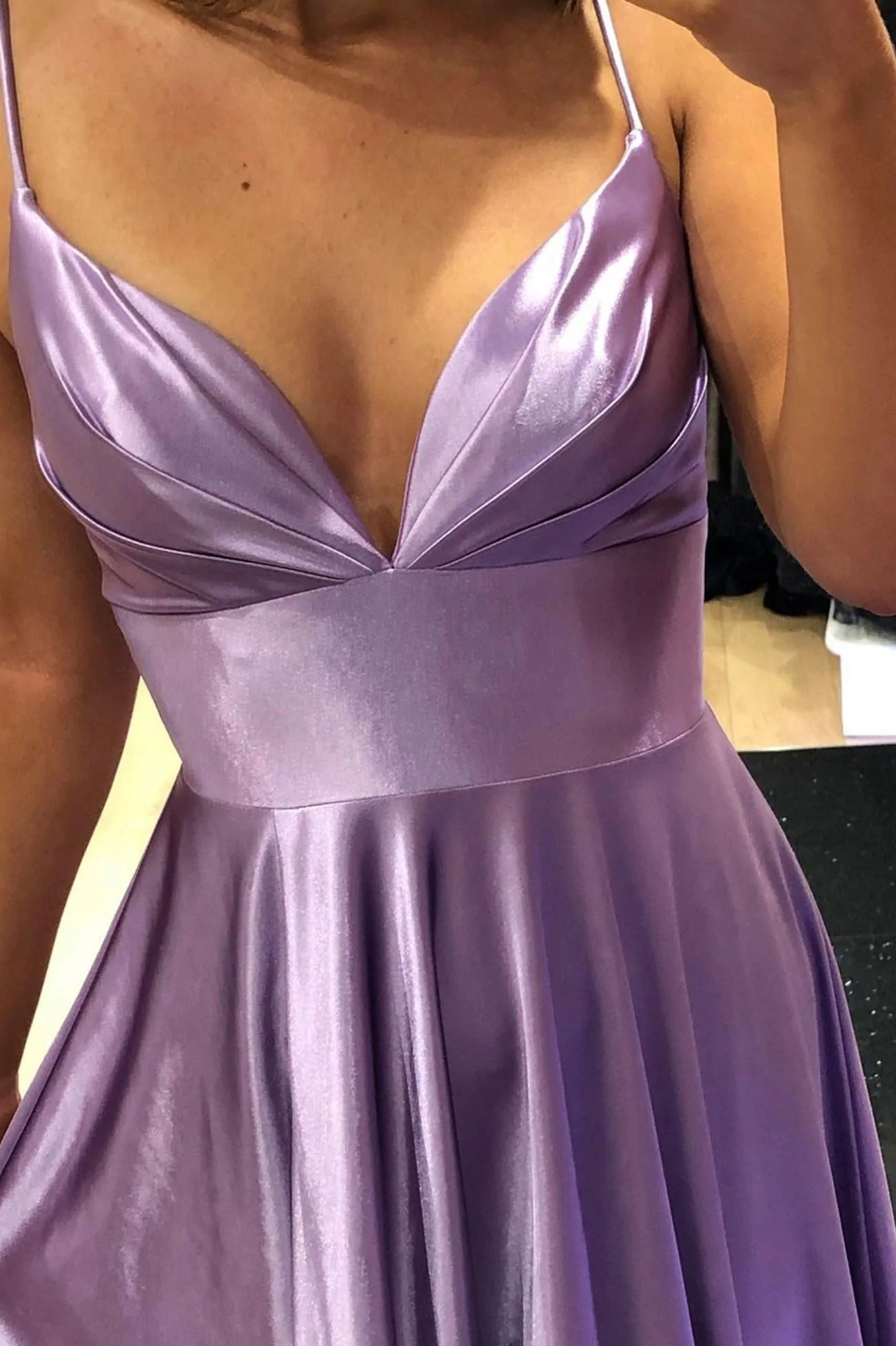 Purple V-Neck Satin Long Prom Dress, Simple A-Line Evening Dress Y927