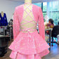 Pink Cocktail Dresses Women's A-Line V-Neck Long Sleeve Homecoming Dress Y788