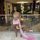 Sparkly Rhinestones Pink Homecoming Dresses Y790