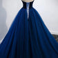 Strapless Blue A-line Prom Dress ,Elegant Evening Gown Y839