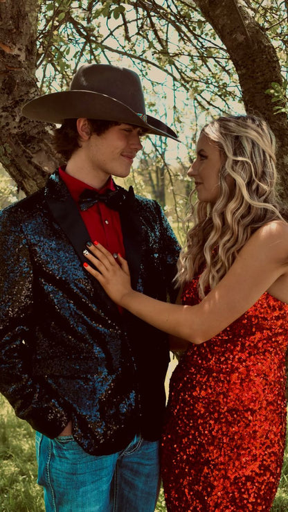 Elegant One Shoulder Red Sequins Long Prom Dress Side Split Y966