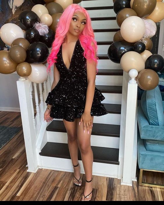 Sexy Black Sparkling Short Cocktail Dresses Back Open Tiered Sequin Graduation Gown Parties Night,Black Homecoming Dress Y1504