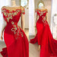 red detachable skirt prom dresses cap sleeve lace applique beaded elegant luxury prom gown Y139